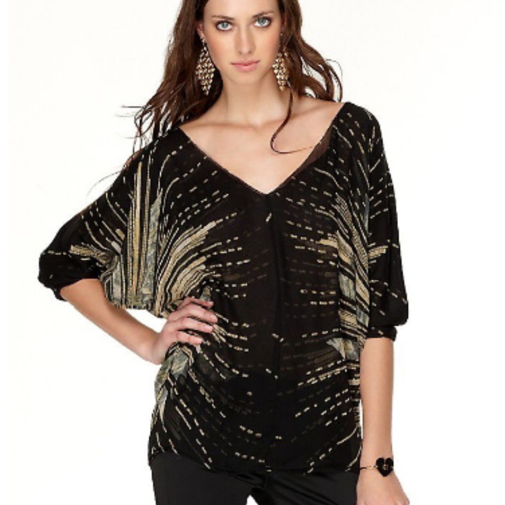 DvF BINI PHOTOGRAPHIC SUN BLACK TOP BLOUSE - US 6